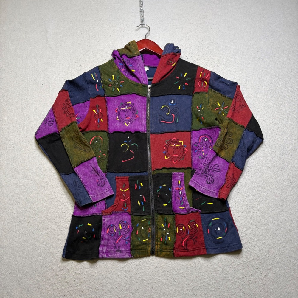 Greater Good Network Patchwork Hoodie Women SM Multi Color Boho Zip Up Nepal